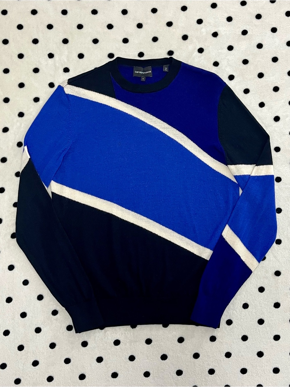 Emporio Armani Colorblock Striped Knit Crewneck Sweater Size S